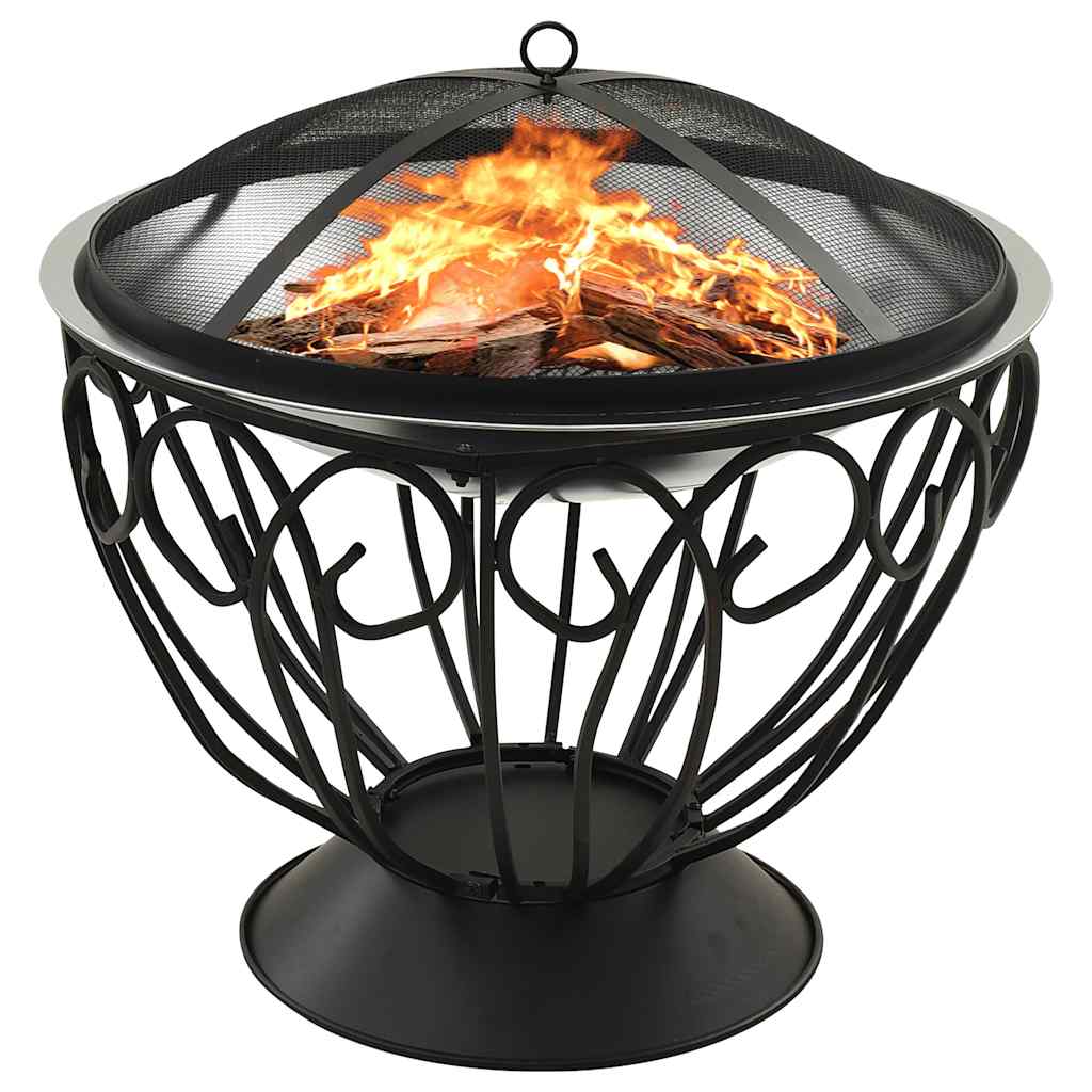 2-i-1 bålfad og grill med ildrager 59 × 59 × 60 cm - rustfrit stål