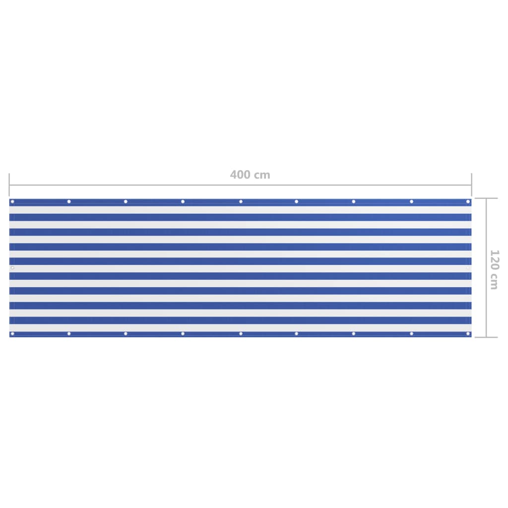 altanafskærmning 120x400 cm oxfordstof hvid og blå