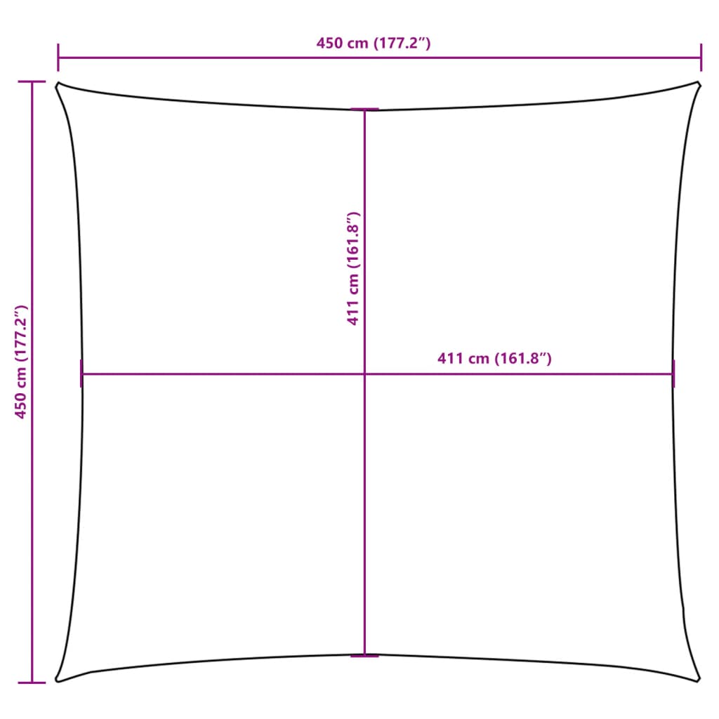 solsejl 4,5x4,5 m firkantet oxfordstof gul