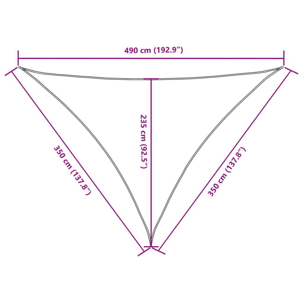 solsejl 3,5x3,5x4,9 m trekantet oxfordstof gul