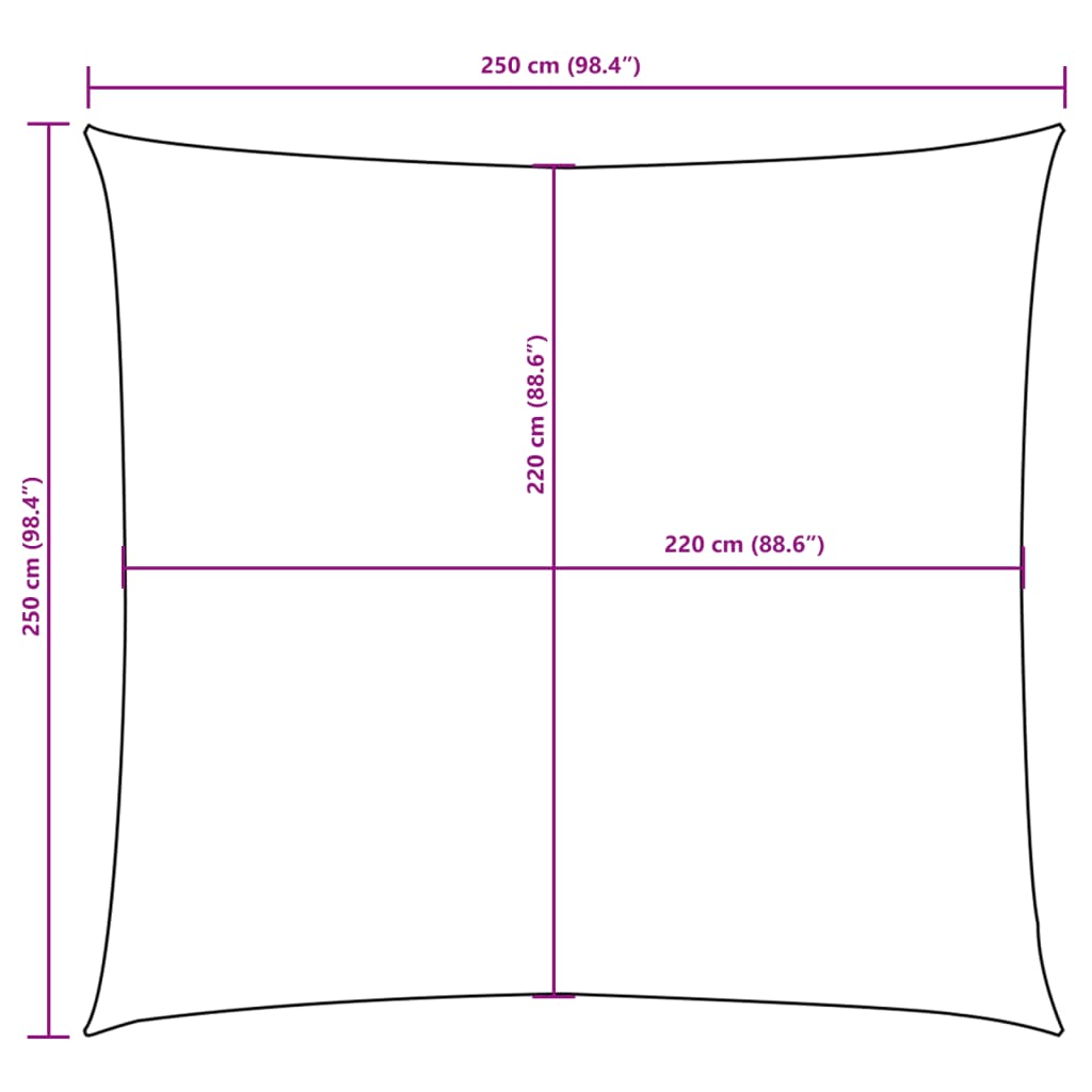 solsejl 2,5x2,5 m firkantet oxfordstof sort