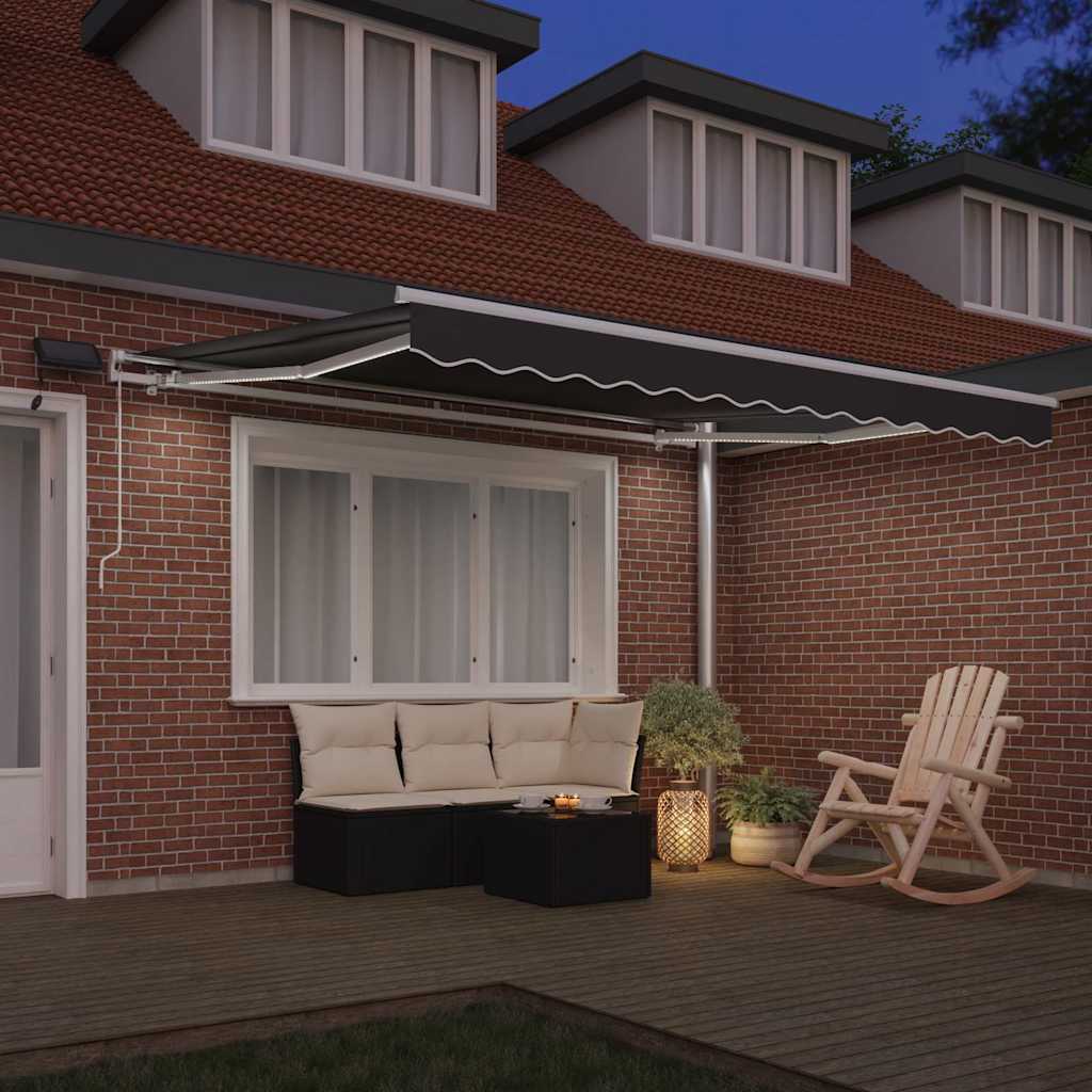 Markiseramme med LED -strimmellys Hvid 350 x 250 cm Aluminium