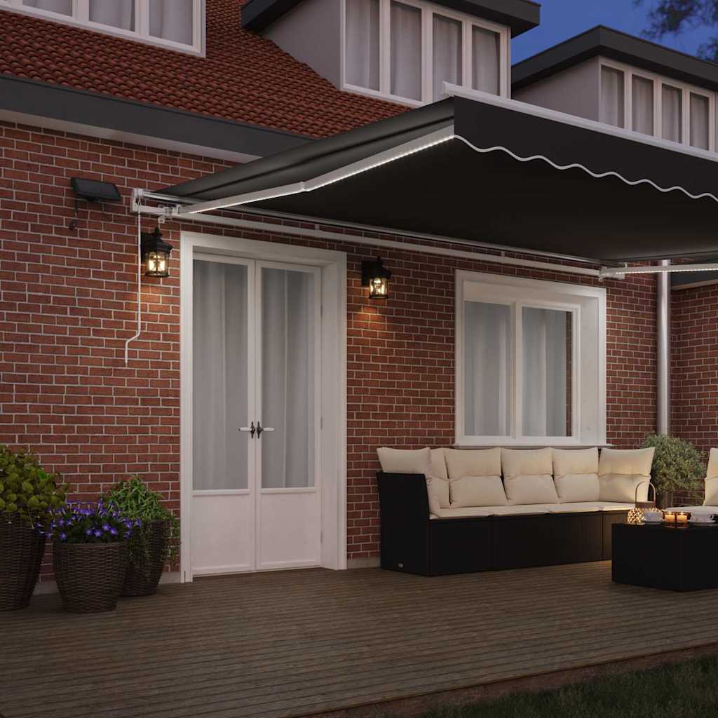 Markiseramme med LED -strimmellys Hvid 450 × 300 cm Aluminium