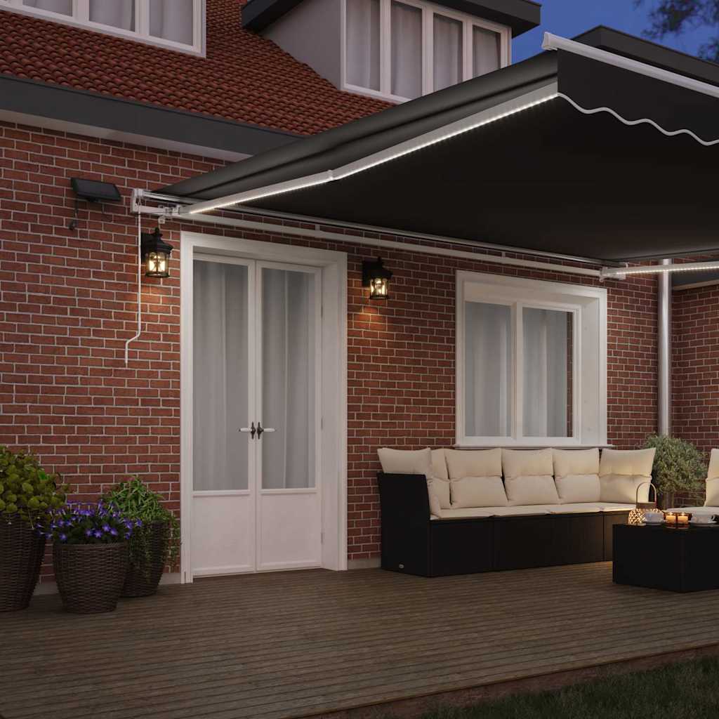 Markiseramme med LED -strimmellys Hvid 400 × 350 cm Aluminium