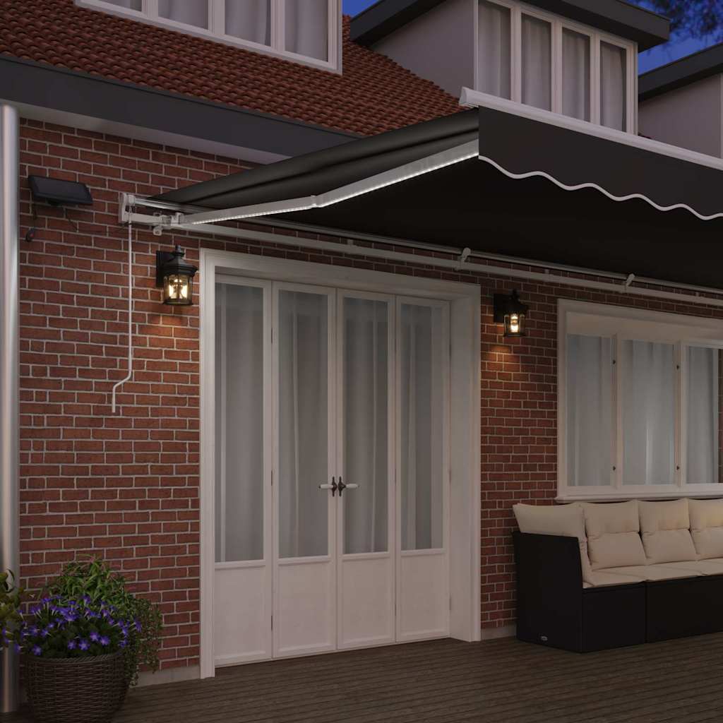 Markiseramme med LED -strimmellys Hvid 600 × 350 cm Aluminium