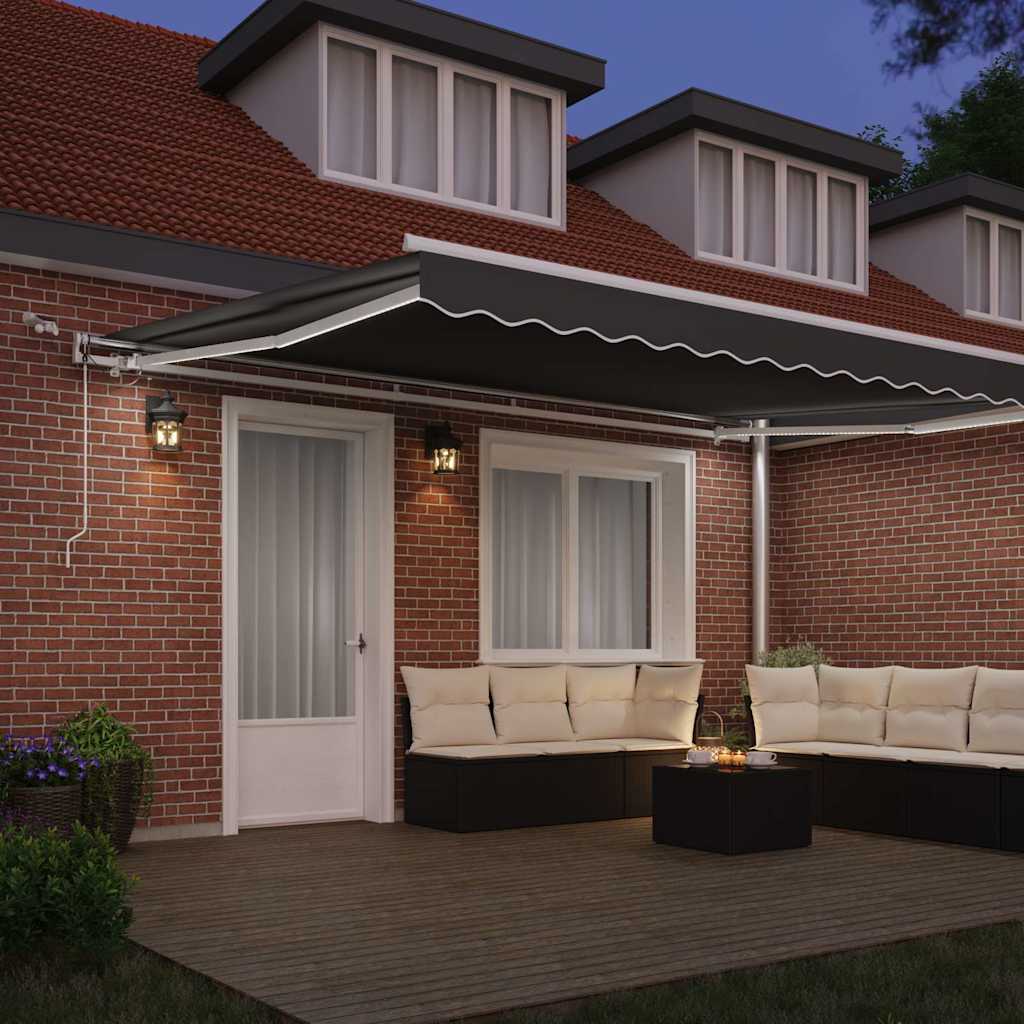 Markiseramme med LED -strimmellys Hvid 450 × 300 cm Aluminium