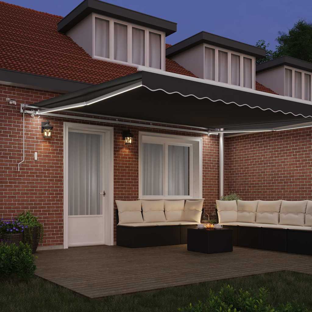 Markiseramme med LED -strimmellys Hvid 400 × 350 cm Aluminium