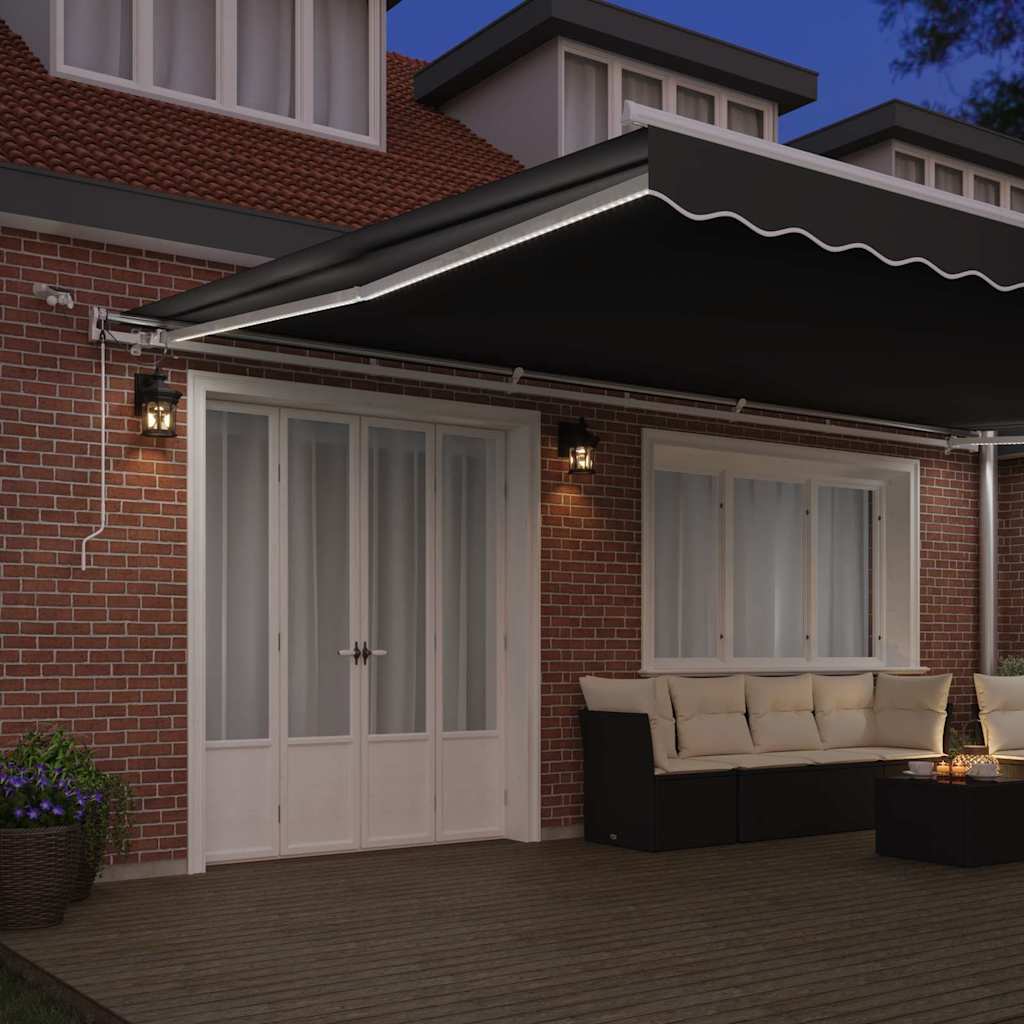 Markiseramme med LED -strimmellys Hvid 600 × 350 cm Aluminium