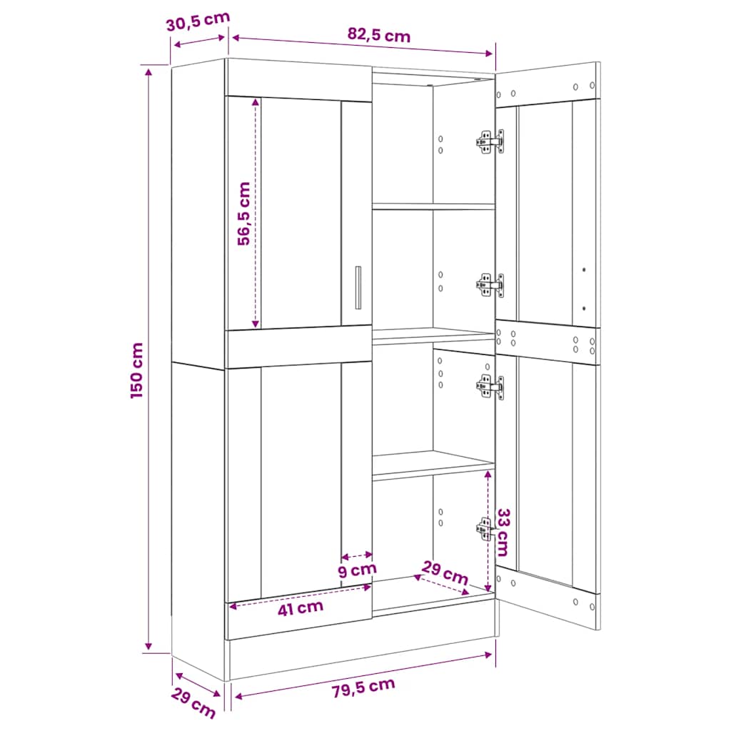 bogreol 82,5x30,5x150 cm konstrueret træ sonoma-eg