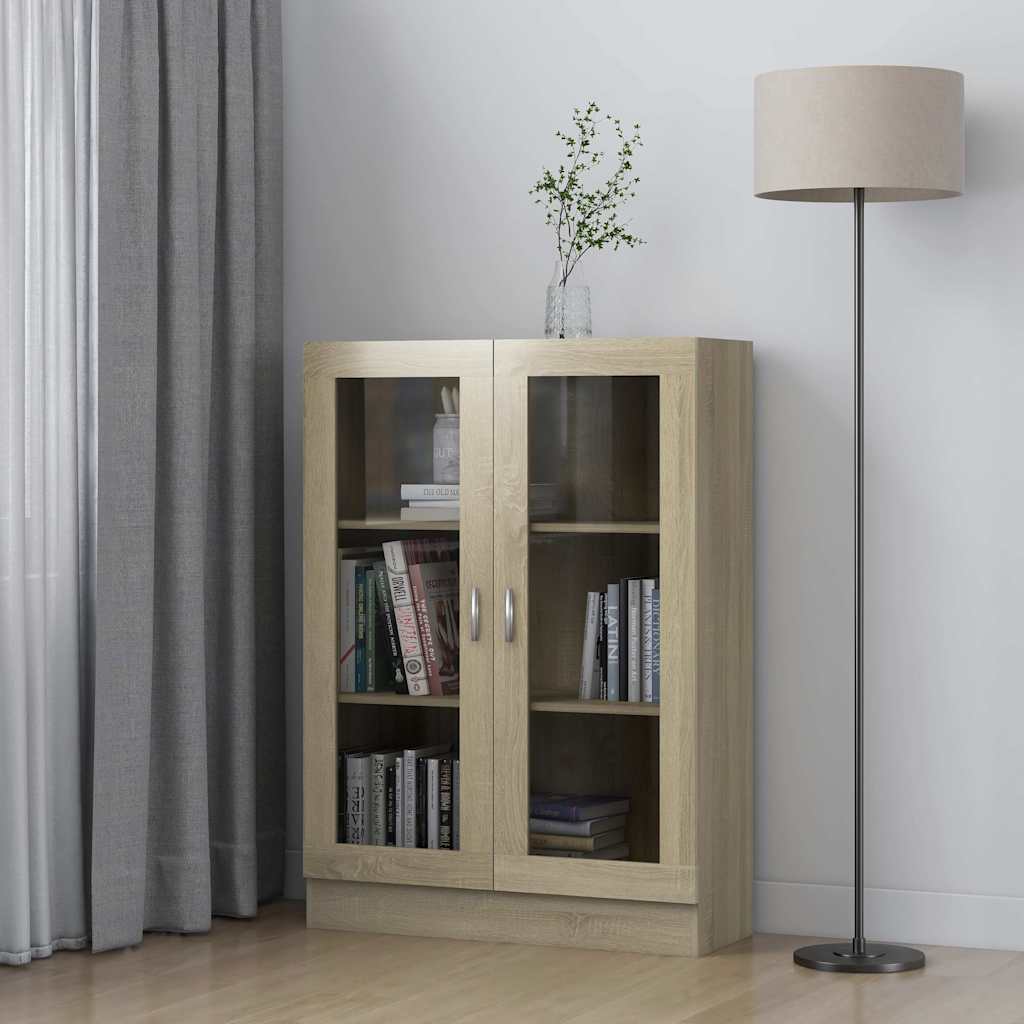 vitrineskab 82,5x30,5x115 cm konstrueret træ sonoma-eg