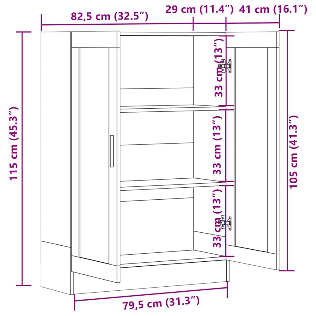 vitrineskab 82,5x30,5x115 cm konstrueret træ betongrå