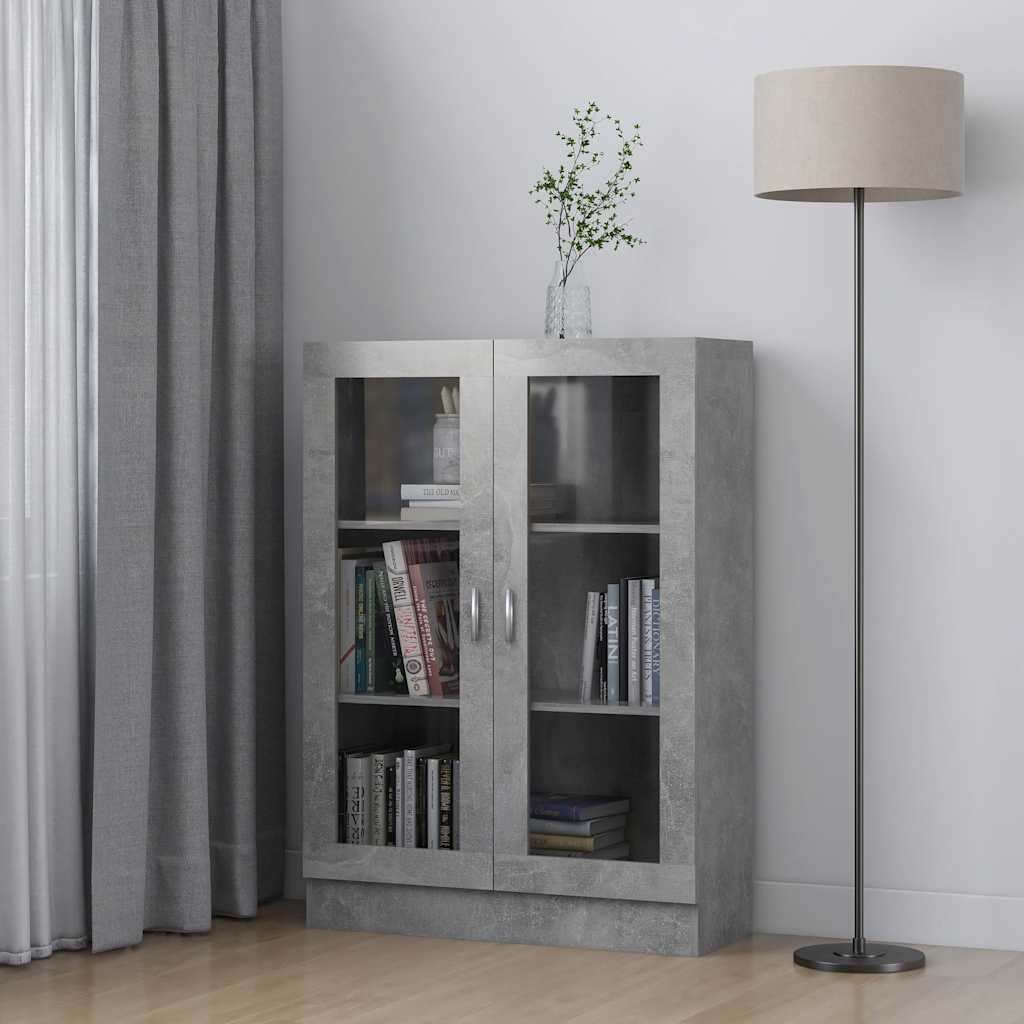 vitrineskab 82,5x30,5x115 cm konstrueret træ betongrå