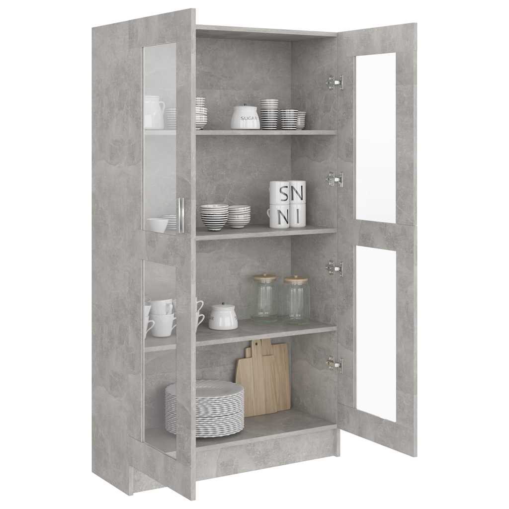 vitrineskab 82,5x30,5x150 cm konstrueret træ betongrå