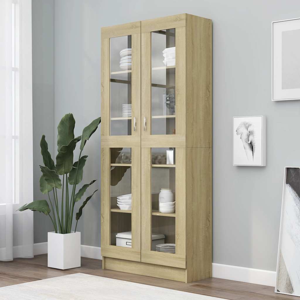 vitrineskab 82,5x30,5x185 cm konstrueret træ sonoma-eg
