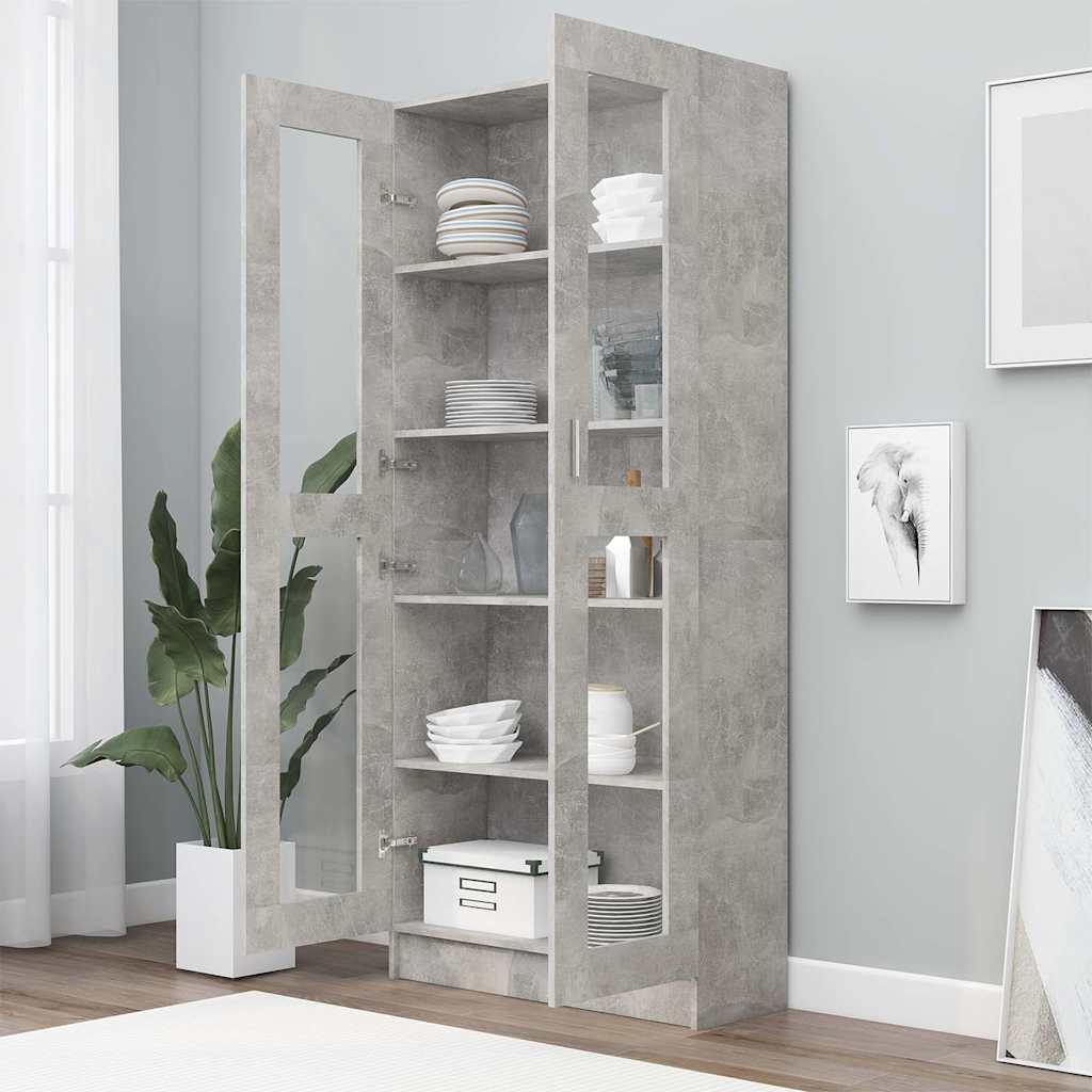vitrineskab 82,5x30,5x185,5 cm konstrueret træ betongrå