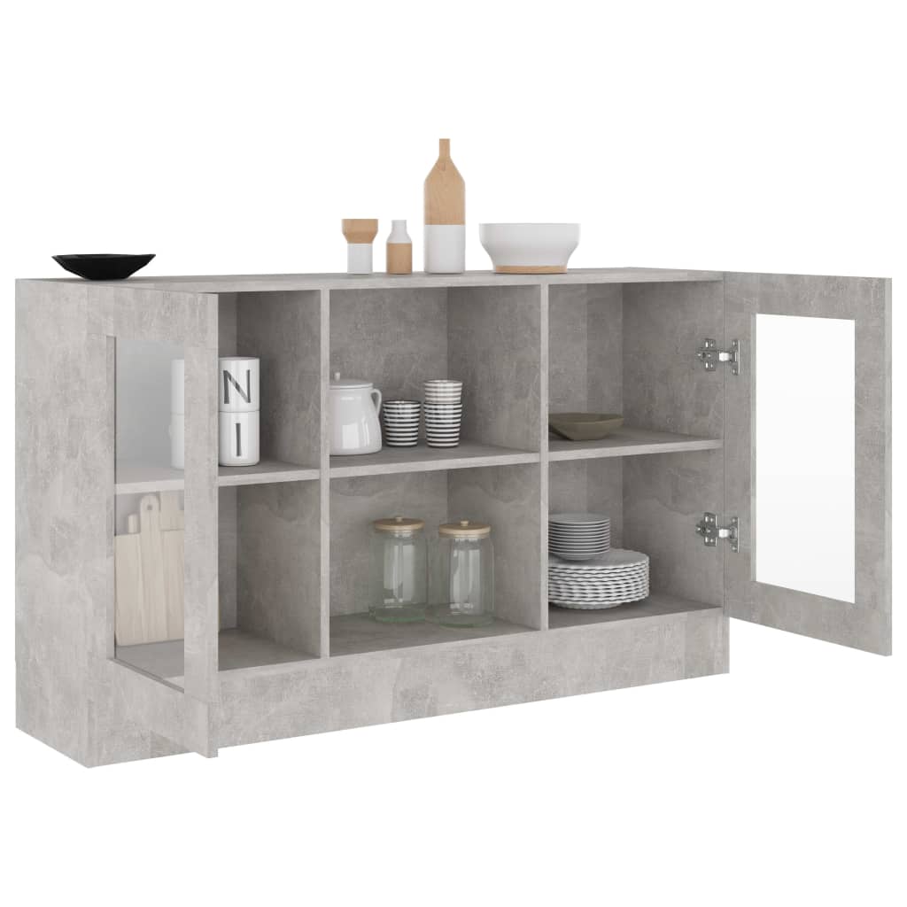 vitrineskab 120x30,5x70 cm konstrueret træ betongrå