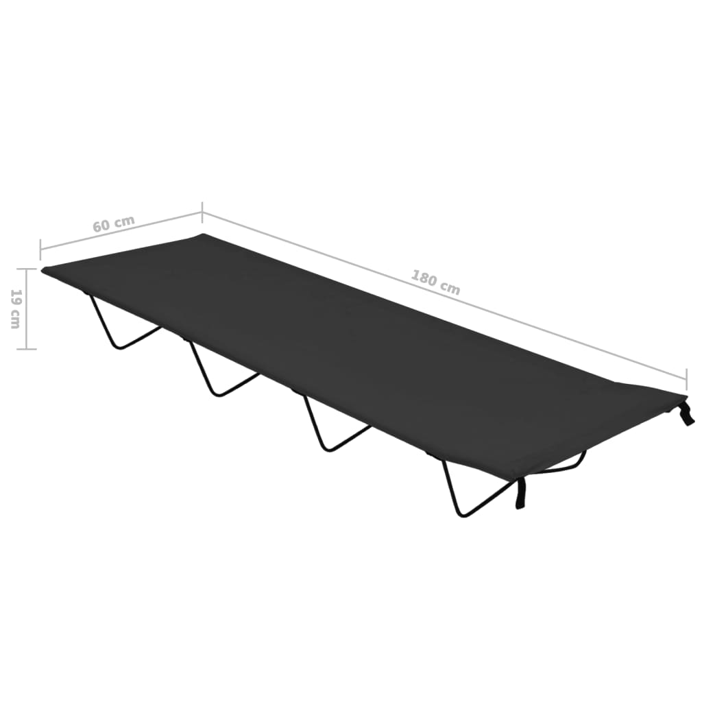 campingseng 180x60x19 cm oxfordstof og stål sort