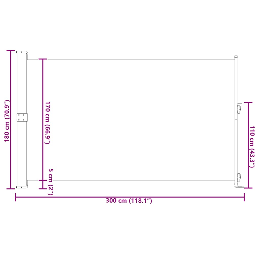 sammenrullelig sidemarkise til terrassen 180x300 cm cremefarvet