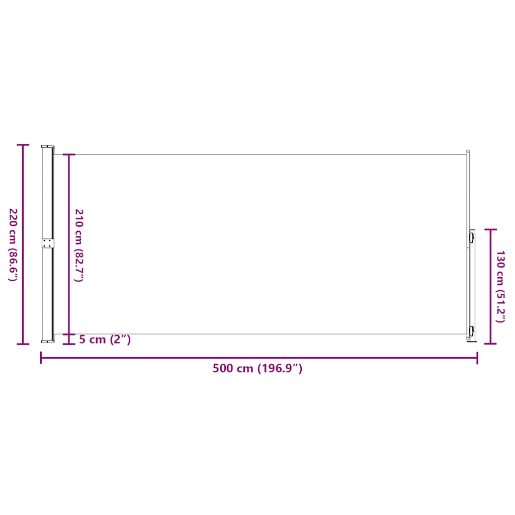 sammenrullelig sidemarkise til terrassen 220x500 cm grå