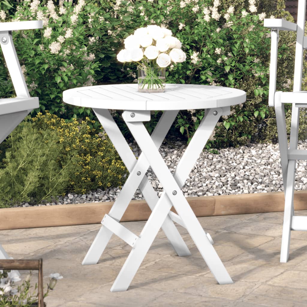 foldbart havebord Ø46 cm massivt akacietræ hvid billede
