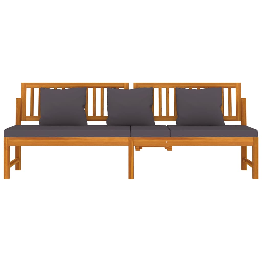daybed med cremefarvet hynde 200x60x75 cm massivt akacietræ grå