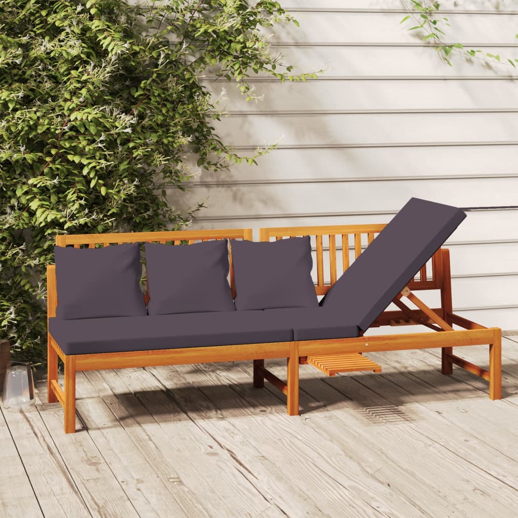 daybed med cremefarvet hynde 200x60x75 cm massivt akacietræ grå