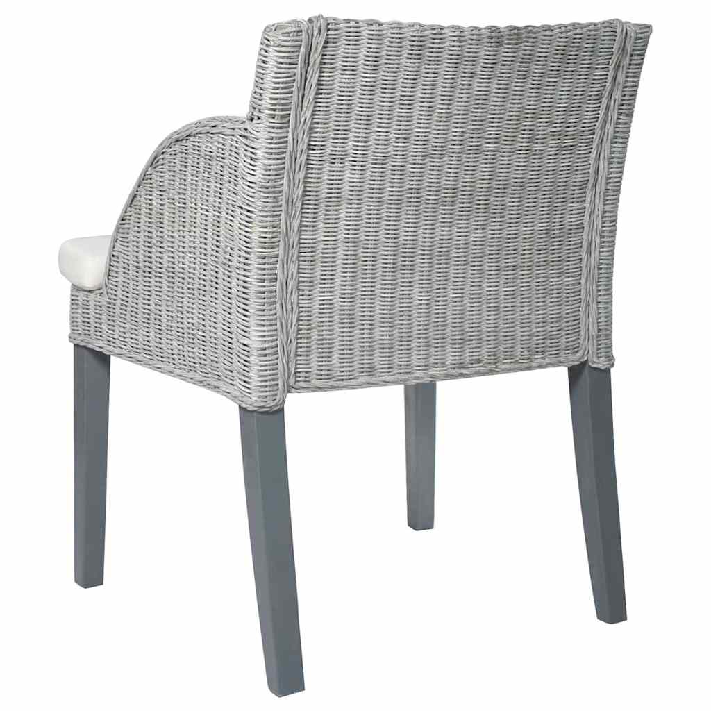 spisebordsstole 2 stk. med hynder naturlig rattan grå