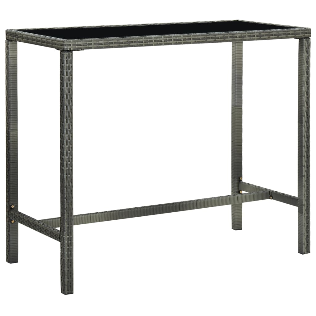 barbord til haven 130x60x110 cm polyrattan og glas grå billede