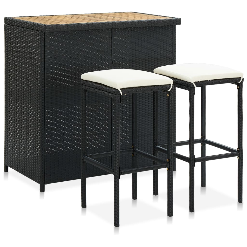 barsæt 3 dele polyrattan sort billede