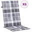 stolehynder m. høj ryg 6 stk. 120x50x3 cm stof gråternet