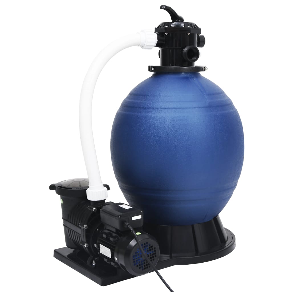 sandfilter med 7-vejs ventil & 1000 W pumpe blå og sort billede