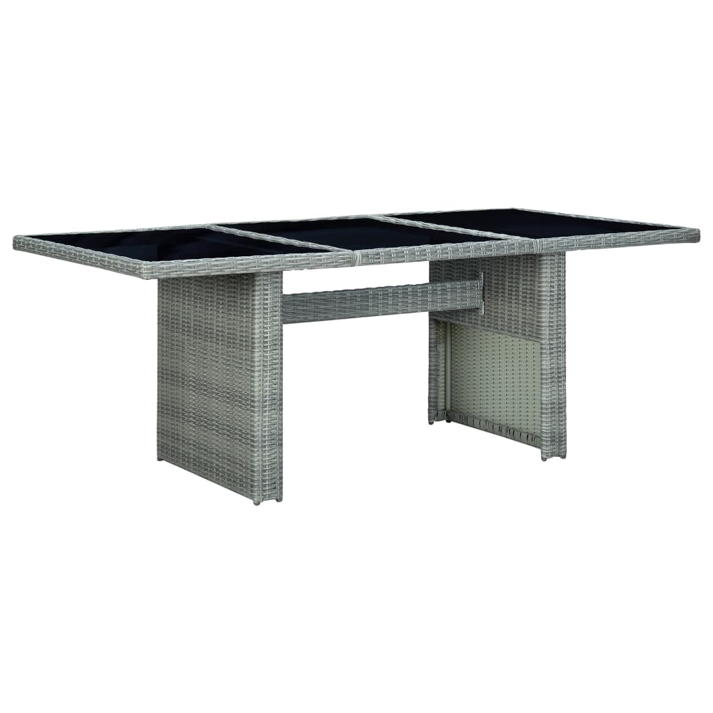 Havebord i polyrattan med hærdet glas - lysegrå, 200 × 100 cm