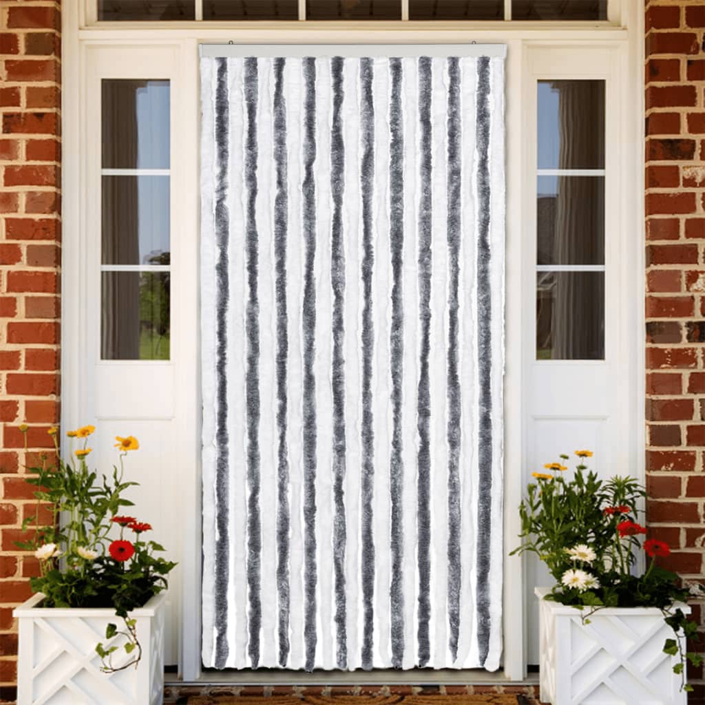 insektgardin 90x200 cm chenille grå og hvid