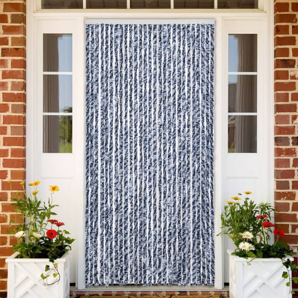 insektgardin 118x200 cm chenille blå og hvid