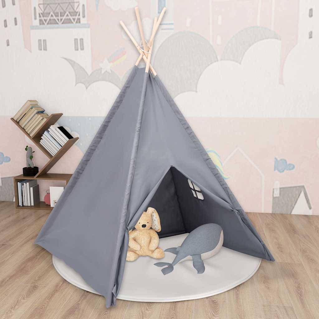 tipi til børn 120x120x150 cm med bærepose polyester grå billede
