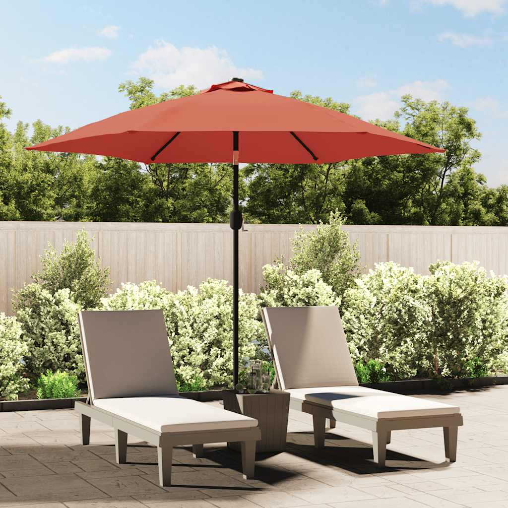 parasol m. LED-lys + stålstang 300 cm terrakotta
