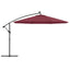 hængeparasol m. LED-lys 350 cm bordeauxrød