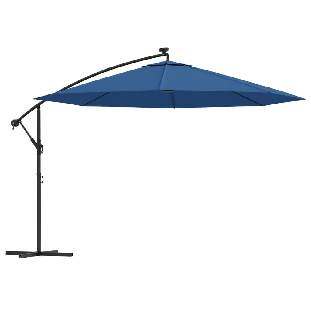 hængeparasol m. LED-lys 350 cm azurblå
