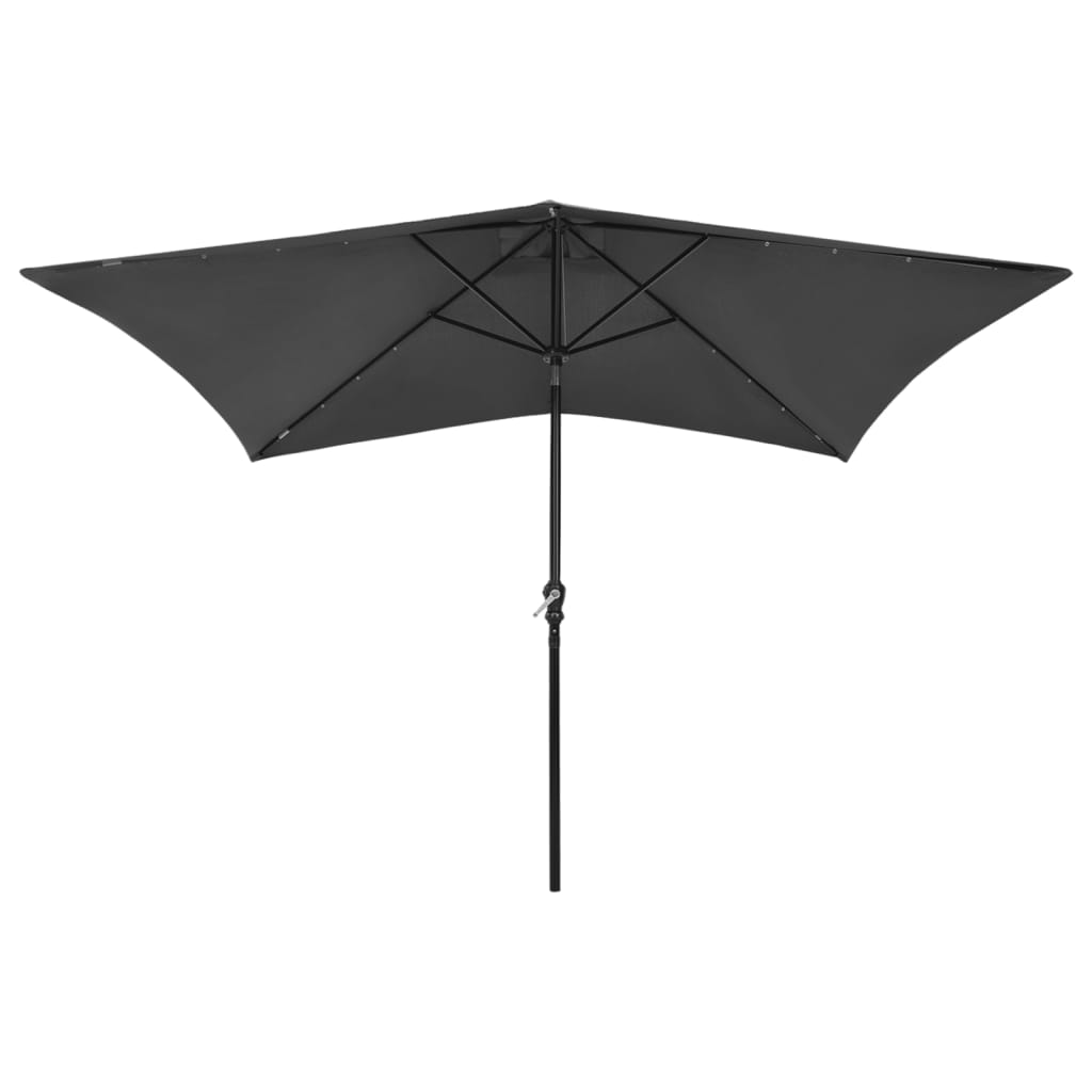 parasol med LED-lys og stålstang 2x3 m antracitgrå