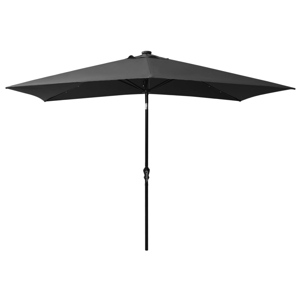 parasol med LED-lys og stålstang 2x3 m antracitgrå