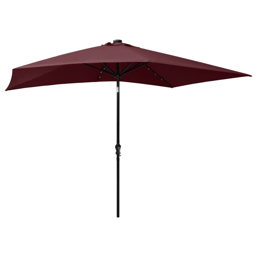 parasol med LED-lys og stålstang 2x3 m bordeauxrød