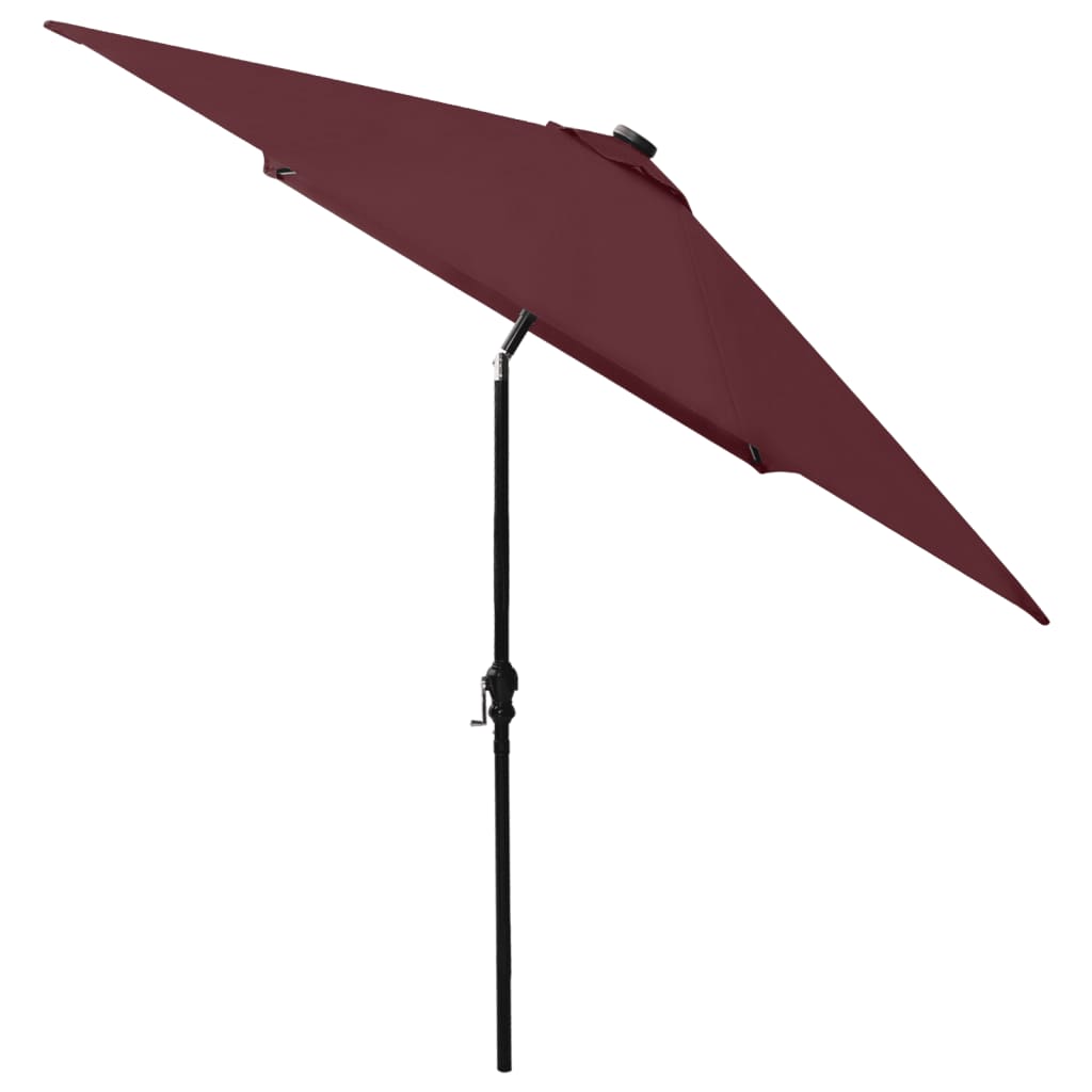parasol med LED-lys og stålstang 2x3 m bordeauxrød