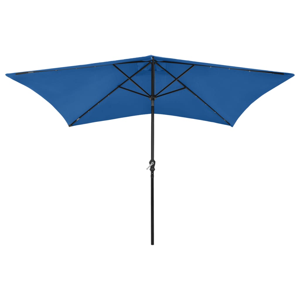 parasol med LED-lys og stålstang 2x3 m azurblå
