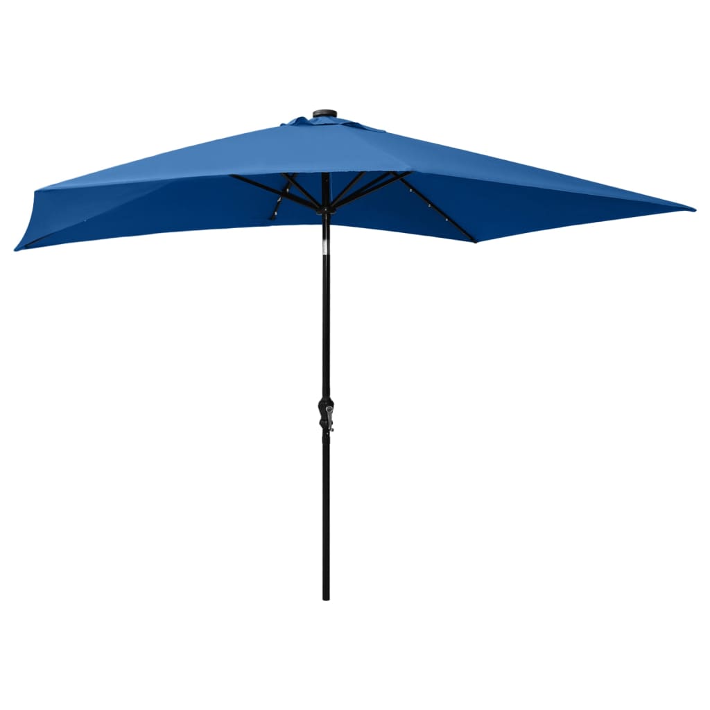 parasol med LED-lys og stålstang 2x3 m azurblå