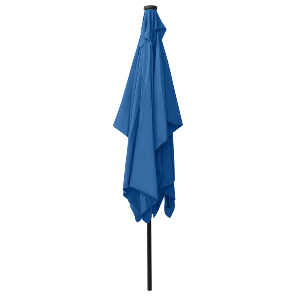 parasol med LED-lys og stålstang 2x3 m azurblå