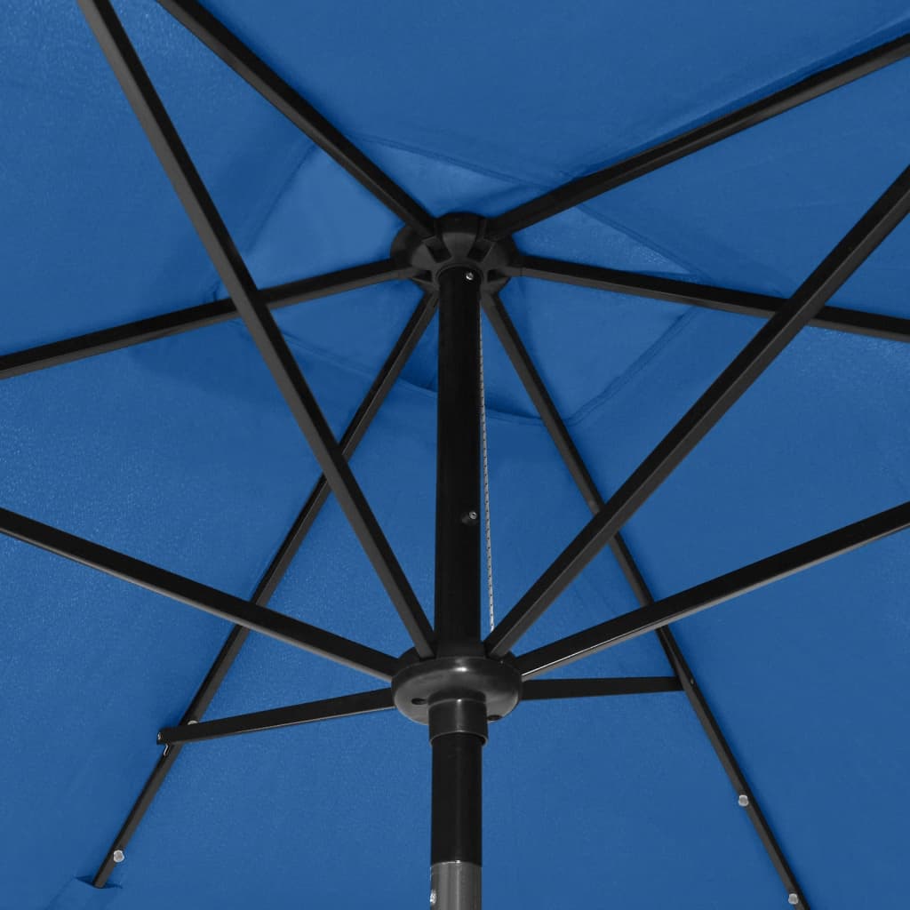 parasol med LED-lys og stålstang 2x3 m azurblå