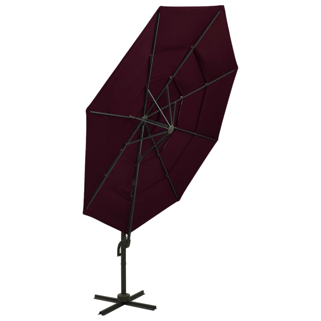parasol 3x3 m 4 niveauer aluminiumsstang bordeauxrød