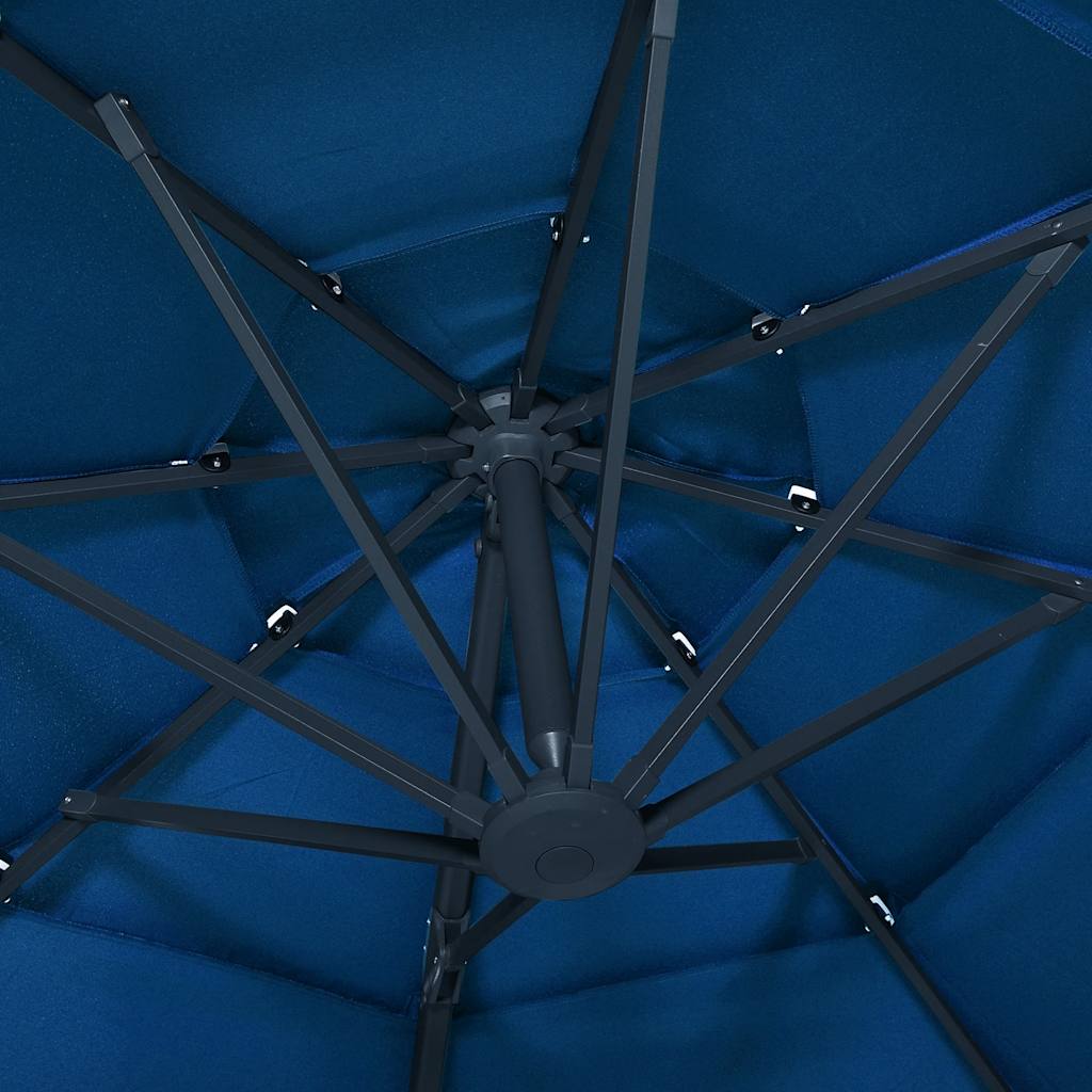 parasol 3x3 m aluminiumsstang 4 niveauer azurblå