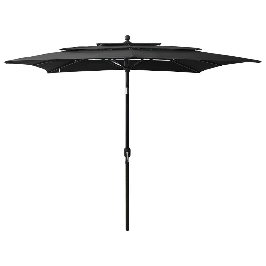 parasol 2,5x2,5 m aluminiumsstang 3 niveauer sort