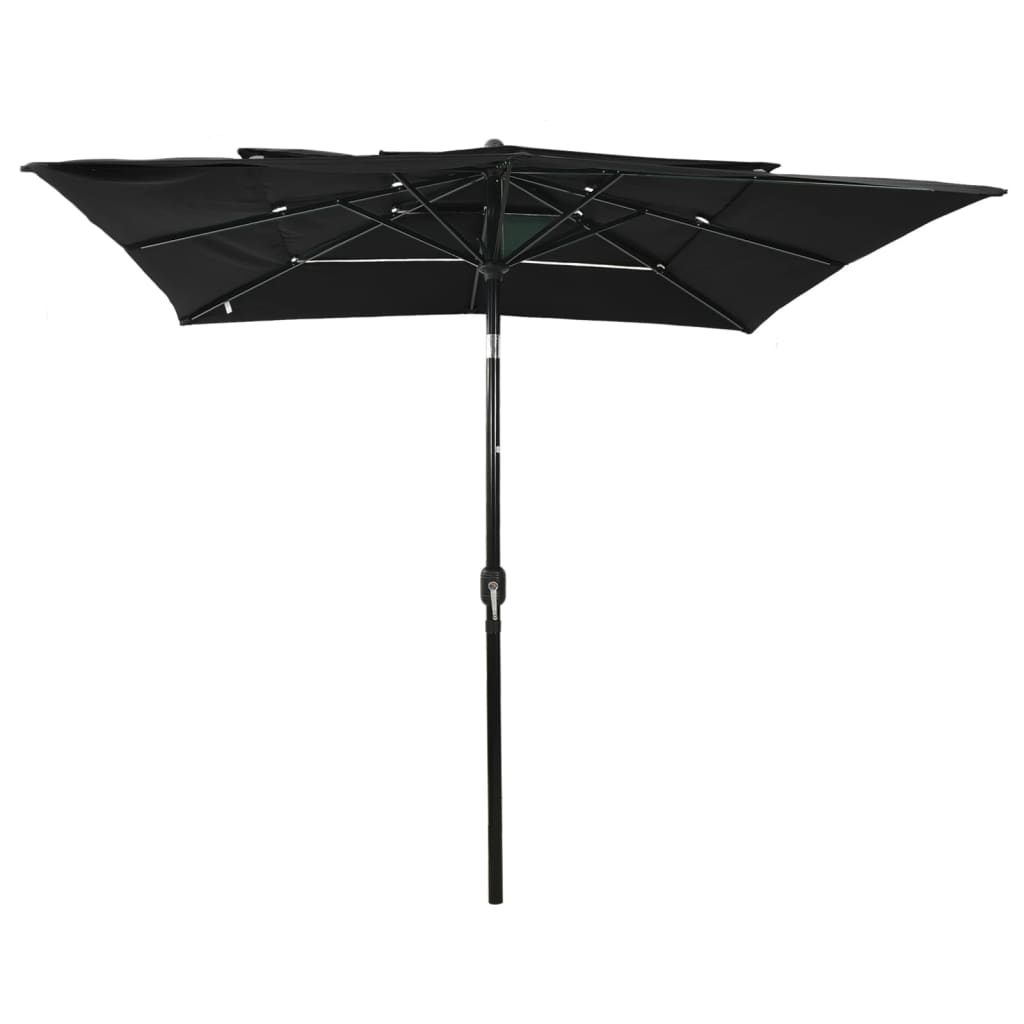 parasol 2,5x2,5 m aluminiumsstang 3 niveauer sort